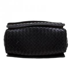 Pre Owned Bottega Veneta Black Intrecciato Leather Braided Handle Flap Shoulder Bag 