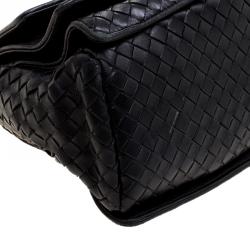 Pre Owned Bottega Veneta Black Intrecciato Leather Braided Handle Flap Shoulder Bag 