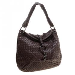 Pre Owned Bottega Veneta Brown Intrecciato Leather Hook Clasp Hobo