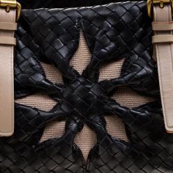Pre Owned Bottega Veneta Black Intrecciato Leather Marquise Flower Tote