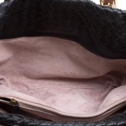 Pre Owned Bottega Veneta Black Intrecciato Leather Marquise Flower Tote