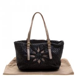 Pre Owned Bottega Veneta Black Intrecciato Leather Marquise Flower Tote