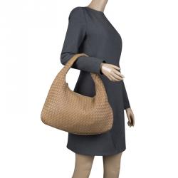 Pre Owned Bottega Veneta Brown Intrecciato Stitched Nappa Leather Medium Veneta Hobo