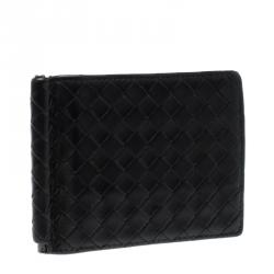 مملوكة مسبقًا Bottega Veneta Black Intrecciato Leather Money Clip Bi-Fold Wallet