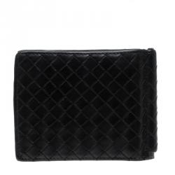 مملوكة مسبقًا Bottega Veneta Black Intrecciato Leather Money Clip Bi-Fold Wallet