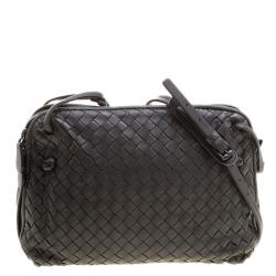 Bottega Veneta Grey Intrecciato Leather Double Messenger Bag