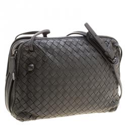 Bottega Veneta Grey Intrecciato Leather Double Messenger Bag