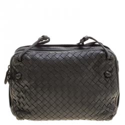 Bottega Veneta Grey Intrecciato Leather Double Messenger Bag