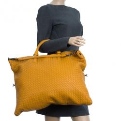 Pre Owned Bottega Veneta Orange Nappa Intrecciato Convertible Bag