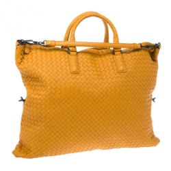 Pre Owned Bottega Veneta Orange Nappa Intrecciato Convertible Bag