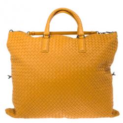 Pre Owned Bottega Veneta Orange Nappa Intrecciato Convertible Bag