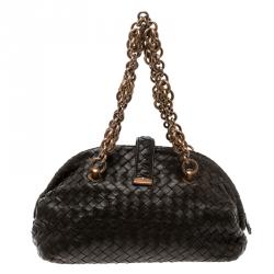 Pre Owned Bottega Veneta Brown Intrecciato Leather Bowling Bag