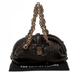 Pre Owned Bottega Veneta Brown Intrecciato Leather Bowling Bag