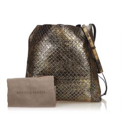 Pre Owned Bottega Veneta Black Gold Leather Intrecciomirage  Shoulder Bag
