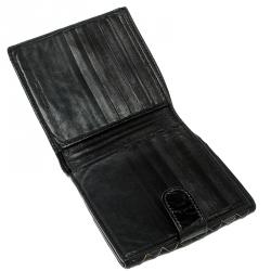 Pre Owned Bottega Veneta Black/Gold Intrecciato Leather Wallet