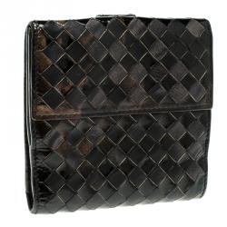 Pre Owned Bottega Veneta Black/Gold Intrecciato Leather Wallet