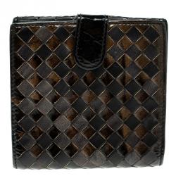 Pre Owned Bottega Veneta Black/Gold Intrecciato Leather Wallet