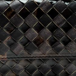 Pre Owned Bottega Veneta Black/Gold Intrecciato Leather Wallet