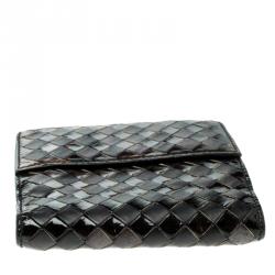 Pre Owned Bottega Veneta Black/Gold Intrecciato Leather Wallet