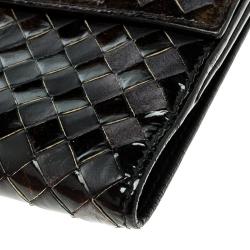 Pre Owned Bottega Veneta Black/Gold Intrecciato Leather Wallet