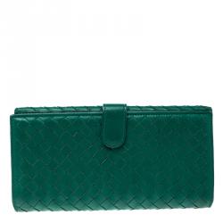 Pre Owned Bottega Veneta Green Intrecciato Leather Wallet