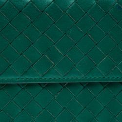 Pre Owned Bottega Veneta Green Intrecciato Leather Wallet