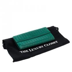 Pre Owned Bottega Veneta Green Intrecciato Leather Wallet