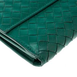 Pre Owned Bottega Veneta Green Intrecciato Leather Wallet
