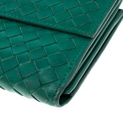 Pre Owned Bottega Veneta Green Intrecciato Leather Wallet