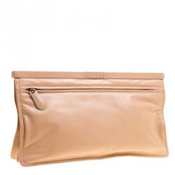 Pre Owned حقيبة كلتش بوتيغا فينيتا ستاستينتا جلد لامع وردية فاتحة