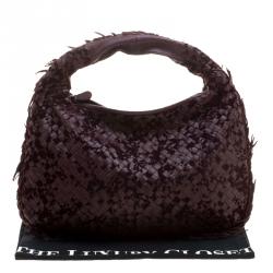Pre Owned Bottega Veneta Burgundy Leather Intrecciato Velvet Speckled Hobo 
