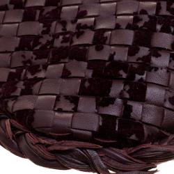 Pre Owned Bottega Veneta Burgundy Leather Intrecciato Velvet Speckled Hobo 