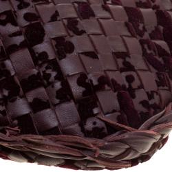 Pre Owned Bottega Veneta Burgundy Leather Intrecciato Velvet Speckled Hobo 