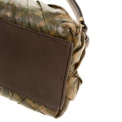 مملوكة مسبقًا Bottega Veneta Green/Brown Lizard Limited Edition 033/200 Frame Satchel