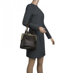 Pre Owned Bottega Veneta Dark Brown Python Frame Bag
