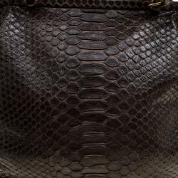 Pre Owned Bottega Veneta Dark Brown Python Frame Bag