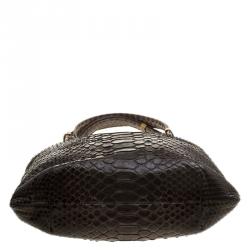 Pre Owned Bottega Veneta Dark Brown Python Frame Bag