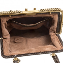 Pre Owned Bottega Veneta Dark Brown Python Frame Bag