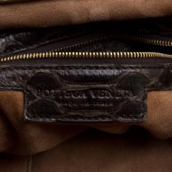 Pre Owned Bottega Veneta Dark Brown Python Frame Bag