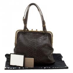 Pre Owned Bottega Veneta Dark Brown Python Frame Bag