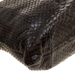 Pre Owned Bottega Veneta Dark Brown Python Frame Bag