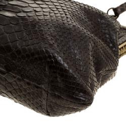 Pre Owned Bottega Veneta Dark Brown Python Frame Bag