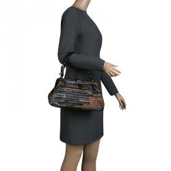 Pre Owned Bottega Veneta Multicolor Lizard Ruffles Limited Edition 084/250 Frame Bag