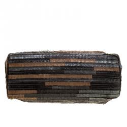 Pre Owned Bottega Veneta Multicolor Lizard Ruffles Limited Edition 084/250 Frame Bag