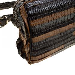 Pre Owned Bottega Veneta Multicolor Lizard Ruffles Limited Edition 084/250 Frame Bag