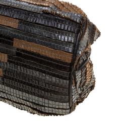 Pre Owned Bottega Veneta Multicolor Lizard Ruffles Limited Edition 084/250 Frame Bag