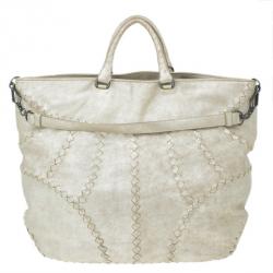Pre Owned Bottega Veneta Mineral Distressed Metallic Large Leather Tote Bag