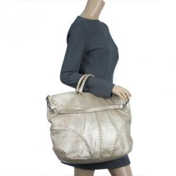 Pre Owned Bottega Veneta Mineral Distressed Metallic Large Leather Tote Bag