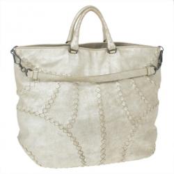 Pre Owned Bottega Veneta Mineral Distressed Metallic Large Leather Tote Bag
