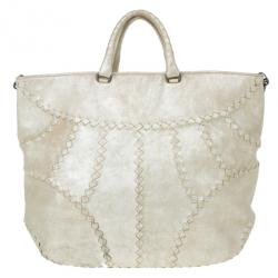Pre Owned Bottega Veneta Mineral Distressed Metallic Large Leather Tote Bag